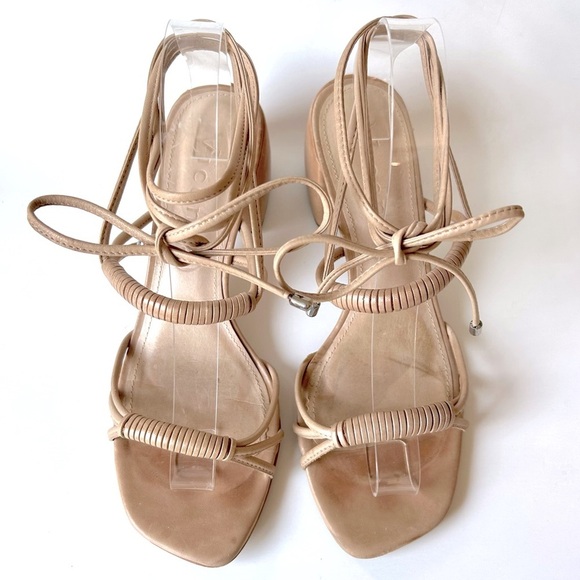 Free People Vicenza Love Struck Lace-Up Heels Sandals Tan Leather Size 38 / 7 - Picture 8 of 16